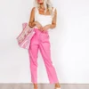 The Lari High Waist Button Up Trousers In Bubblegum Pink