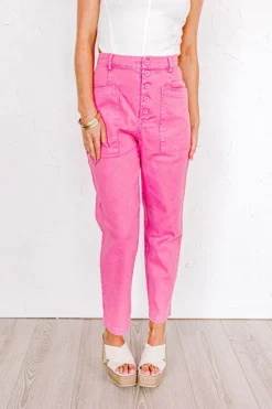 The Lari High Waist Button Up Trousers In Bubblegum Pink -Jacket and Coats Shop 2304206521000 2023042814115600 fb619c35the lari high waist button up trousers in bubblegum pink