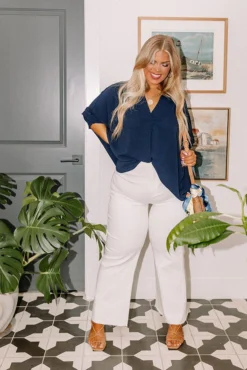 The Adriana High Waist Wide Leg Jean In Ivory Curves