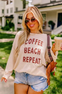 Coffee, Beach Repeat Knit Sweater Curves