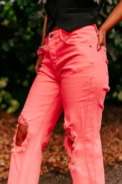 The Eras High Waist Distressed Jean In Coral -Jacket and Coats Shop 2306126143000 2023062109334300 528c8784the eras high waist distressed jean
