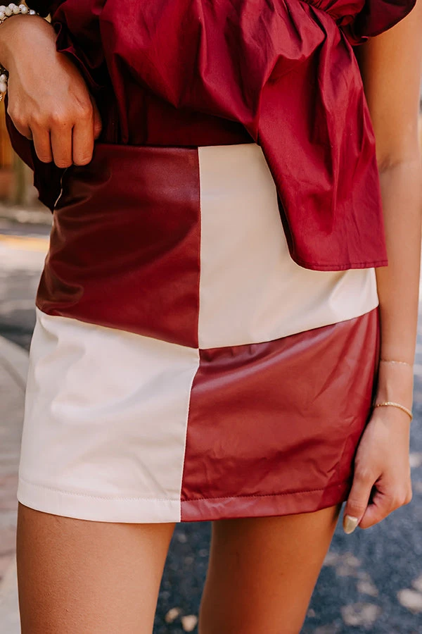 Varsity Squad Faux Leather Skort In Maroon 2 Varsity Squad Faux Leather Skort In Maroon - Image 2