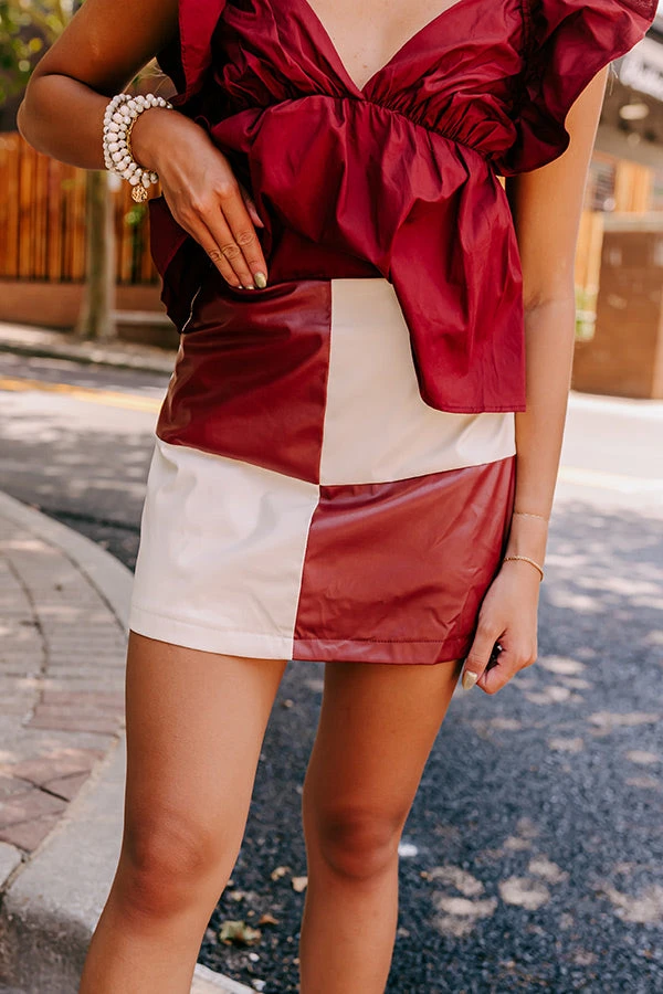 Varsity Squad Faux Leather Skort In Maroon 3 Varsity Squad Faux Leather Skort In Maroon - Image 3