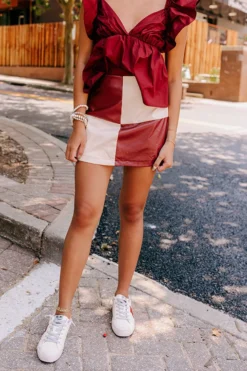 Varsity Squad Faux Leather Skort In Maroon 7 Varsity Squad Faux Leather Skort In Maroon -Jacket and Coats Shop 2307104713001 2023071810313000 f47816f2tcec express sample 8