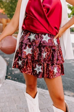 Pre-game Party Sequin Skirt In Maroon