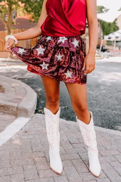 Pre-game Party Sequin Skirt In Maroon -Jacket and Coats Shop 2307118001000 2023071714335600 7a1c082apre game party sequin skirt in maroon